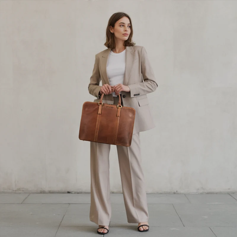 "Leonora" Schmale Aktentasche Damen Leder 15,6 - 16 Zoll Laptoptasche