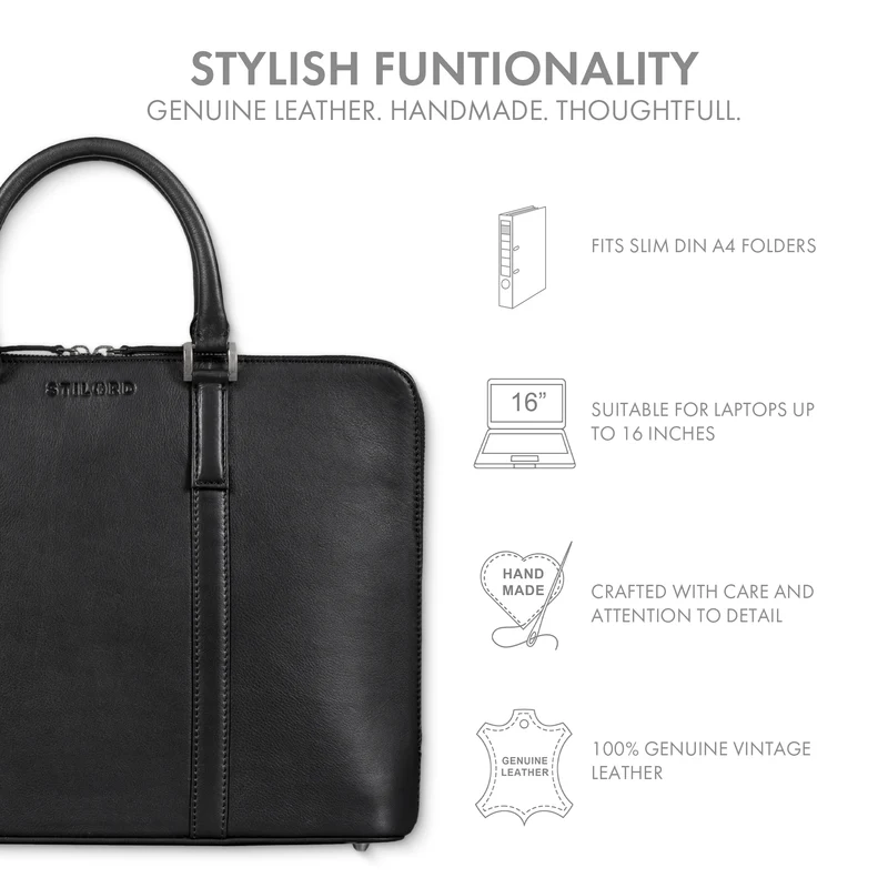 "Leonora" Schmale Aktentasche Damen Leder 15,6 - 16 Zoll Laptoptasche