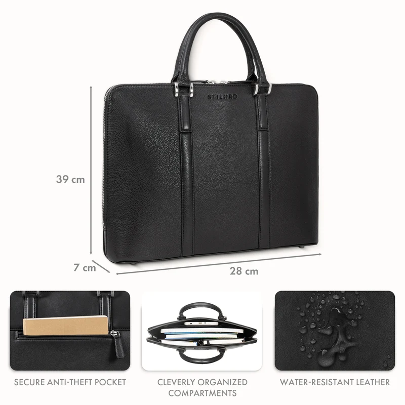 "Leonora" Schmale Aktentasche Damen Leder 15,6 - 16 Zoll Laptoptasche