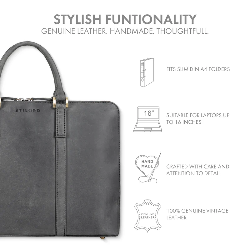 "Leonora" Schmale Aktentasche Damen Leder 15,6 - 16 Zoll Laptoptasche