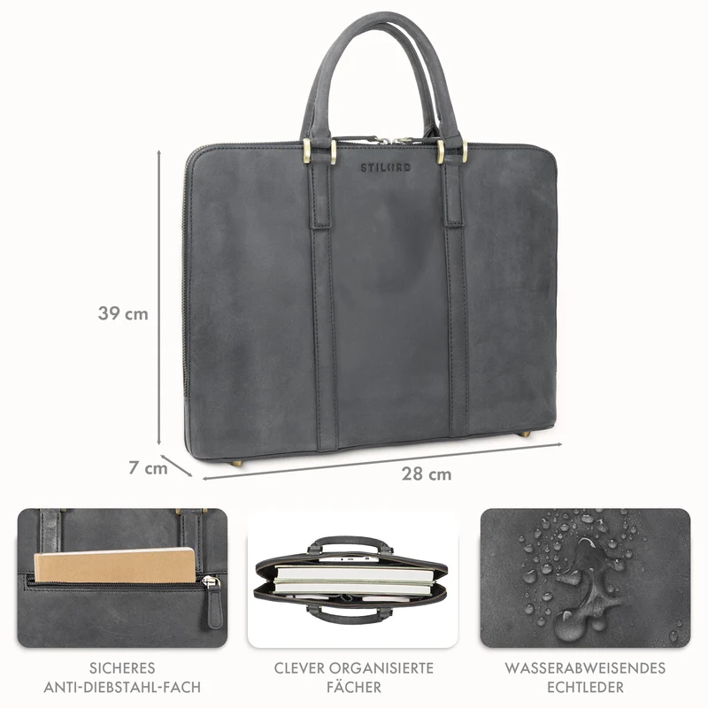 "Leonora" Schmale Aktentasche Damen Leder 15,6 - 16 Zoll Laptoptasche