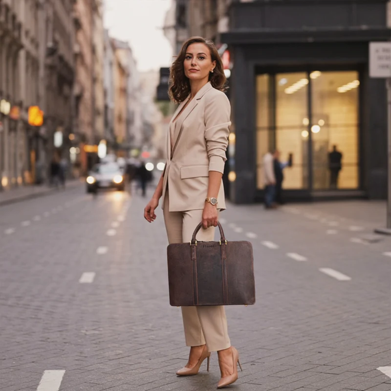 "Leonora" Schmale Aktentasche Damen Leder 15,6 - 16 Zoll Laptoptasche