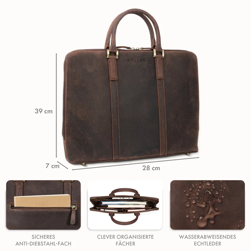 "Leonora" Schmale Aktentasche Damen Leder 15,6 - 16 Zoll Laptoptasche