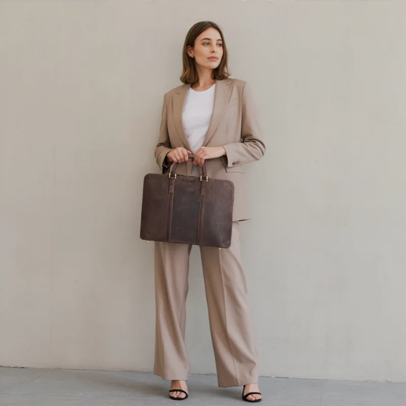 "Leonora" Schmale Aktentasche Damen Leder 15,6 - 16 Zoll Laptoptasche