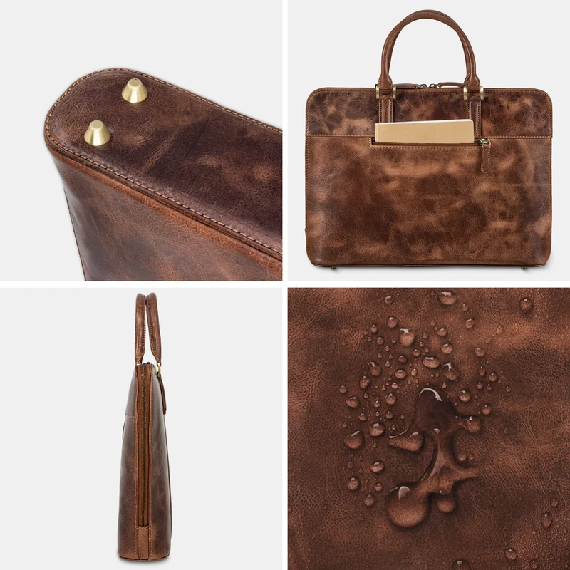 "Leonora" Schmale Aktentasche Damen Leder 15,6 - 16 Zoll Laptoptasche