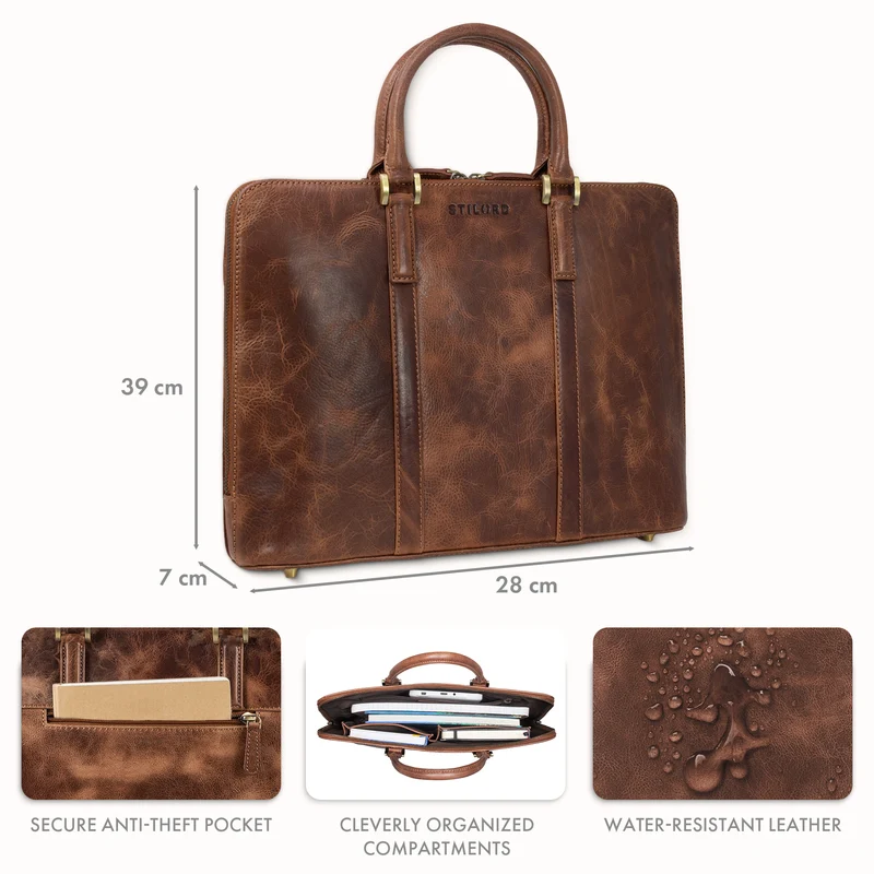"Leonora" Schmale Aktentasche Damen Leder 15,6 - 16 Zoll Laptoptasche