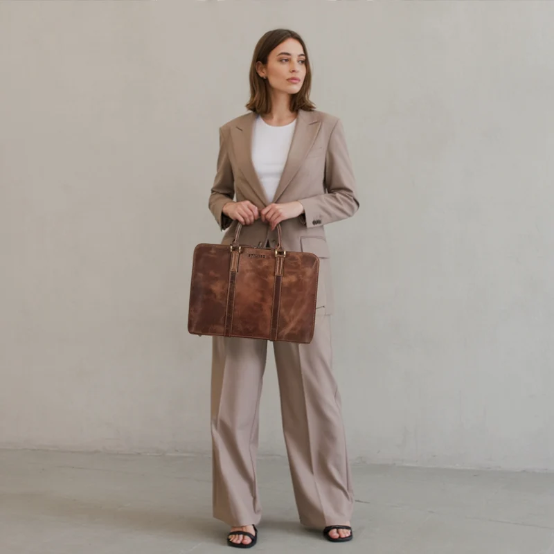 "Leonora" Schmale Aktentasche Damen Leder 15,6 - 16 Zoll Laptoptasche