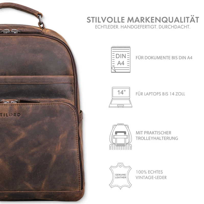 "Pasadena" Laptop Rucksack Leder 14 Zoll