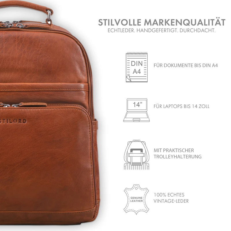 "Pasadena" Laptop Rucksack Leder 14 Zoll