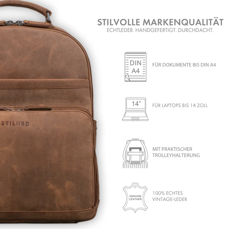 "Pasadena" Laptop Rucksack Leder 14 Zoll
