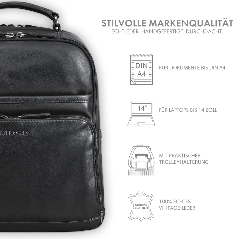 "Pasadena" Laptop Rucksack Leder 14 Zoll
