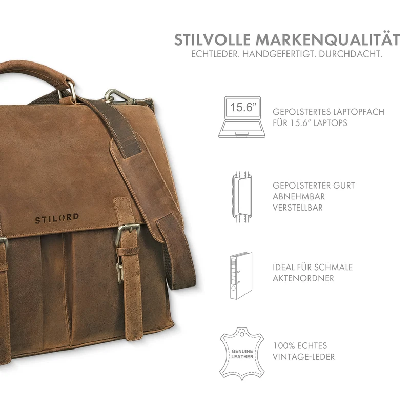 "Detroit" Aktentasche Herren Leder Groß Vintage für 16 Zoll Laptop