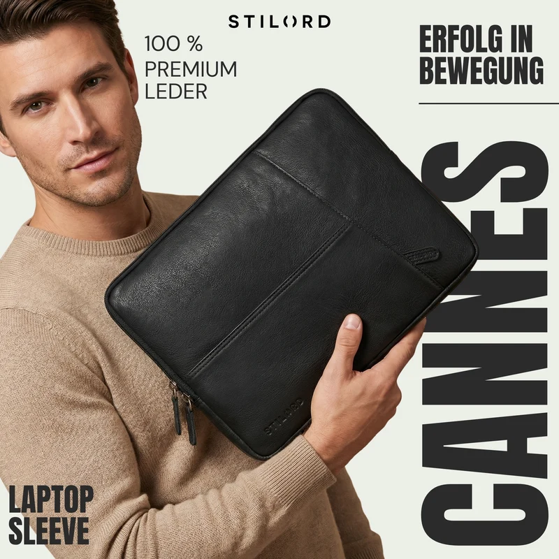 "Cannes" Vintage Laptophülle 15 15.6 16" Leder Herren Laptop-Tasche