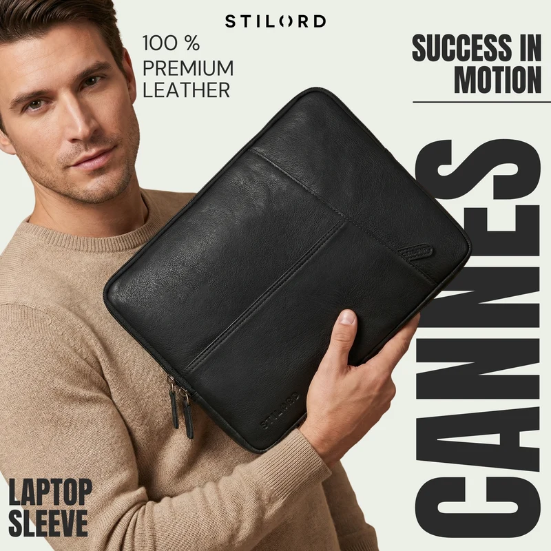 "Cannes" Vintage Laptophülle 15 15.6 16" Leder Herren Laptop-Tasche