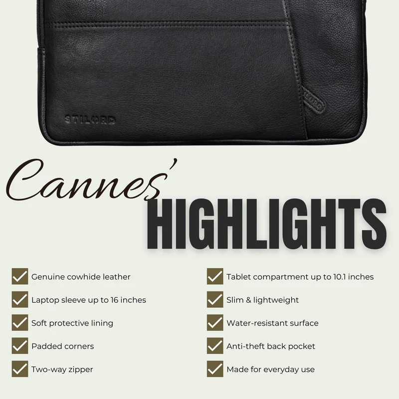 "Cannes" Vintage Laptophülle 15 15.6 16" Leder Herren Laptop-Tasche