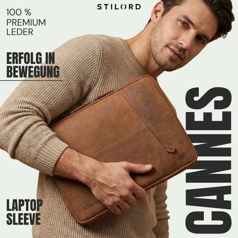 "Cannes" Vintage Laptophülle 15 15.6 16" Leder Herren Laptop-Tasche