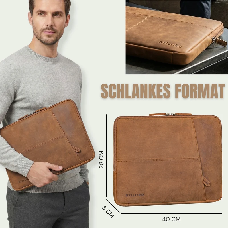 "Cannes" Vintage Laptophülle 15 15.6 16" Leder Herren Laptop-Tasche