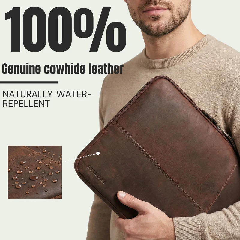 "Cannes" Vintage Laptophülle 15 15.6 16" Leder Herren Laptop-Tasche