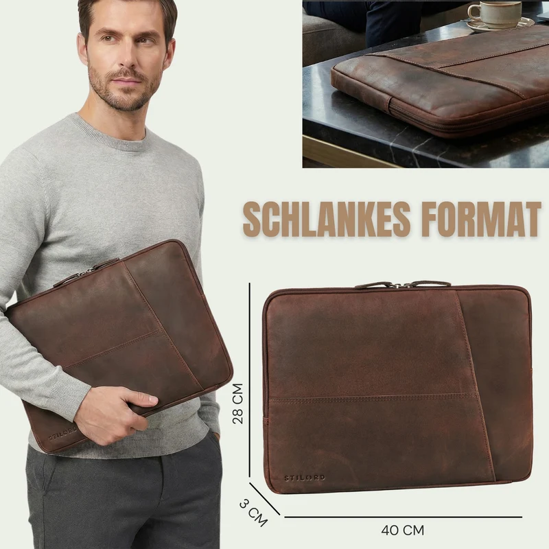 "Cannes" Vintage Laptophülle 15 15.6 16" Leder Herren Laptop-Tasche