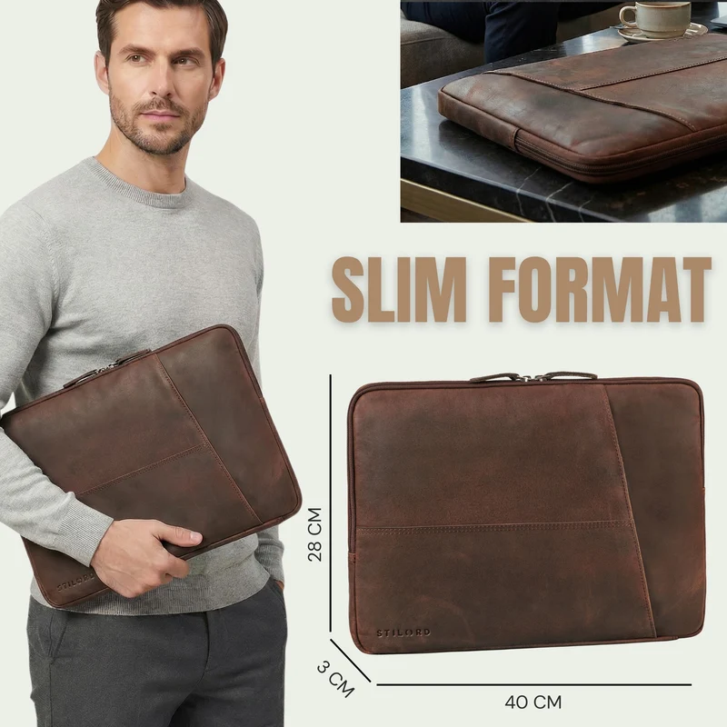 "Cannes" Vintage Laptophülle 15 15.6 16" Leder Herren Laptop-Tasche