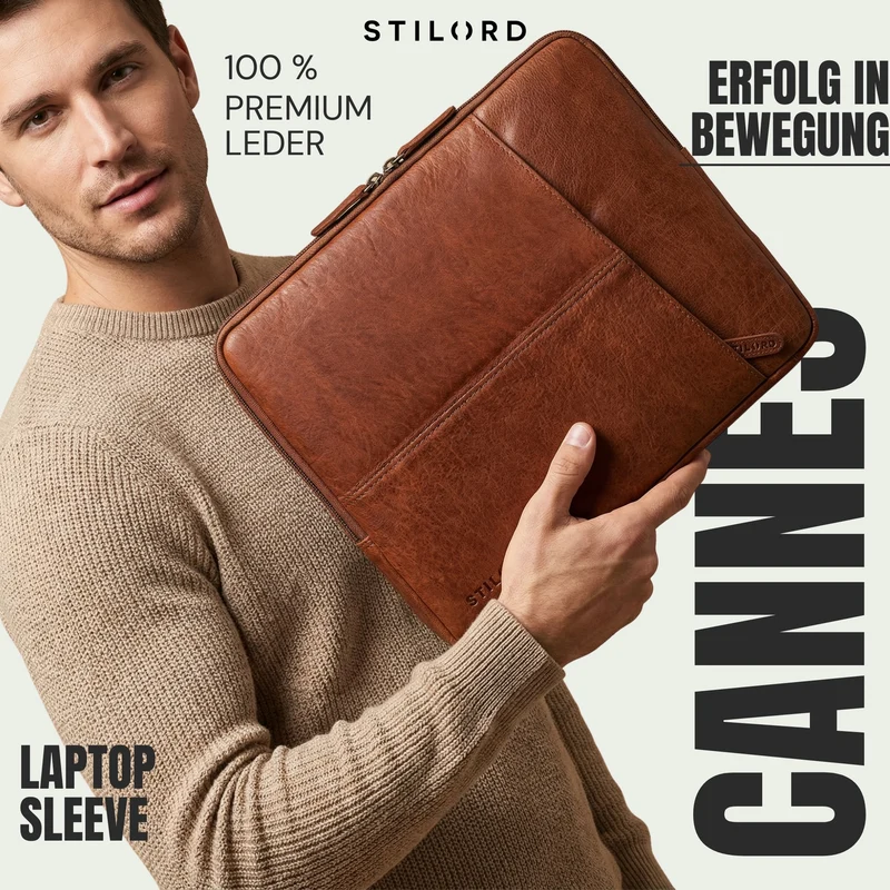 "Cannes" Vintage Laptophülle 15 15.6 16" Leder Herren Laptop-Tasche
