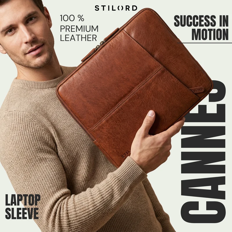 "Cannes" Vintage Laptophülle 15 15.6 16" Leder Herren Laptop-Tasche