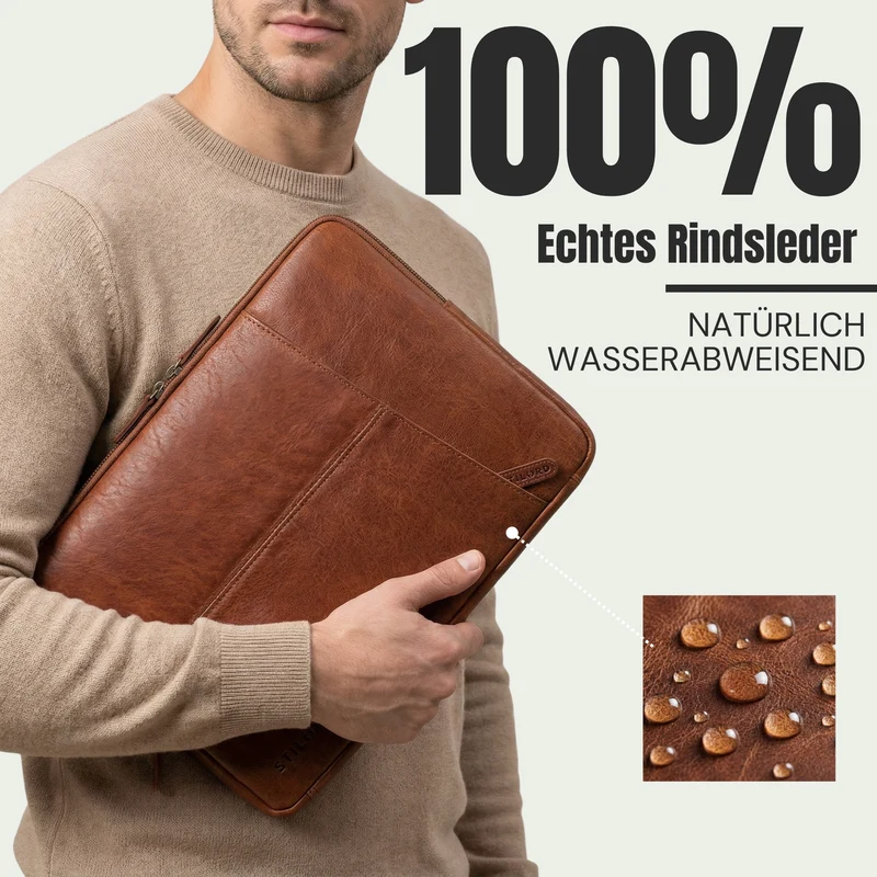 "Cannes" Vintage Laptophülle 15 15.6 16" Leder Herren Laptop-Tasche