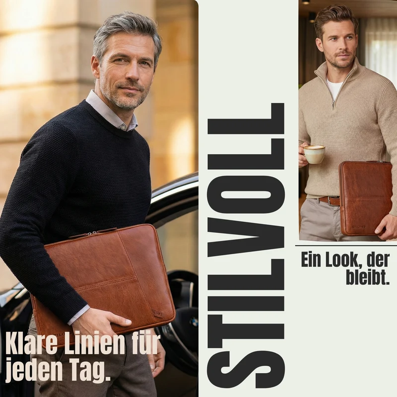 "Cannes" Vintage Laptophülle 15 15.6 16" Leder Herren Laptop-Tasche
