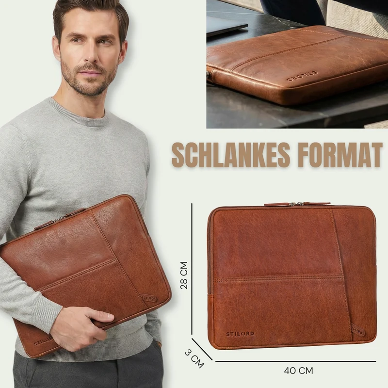 "Cannes" Vintage Laptophülle 15 15.6 16" Leder Herren Laptop-Tasche