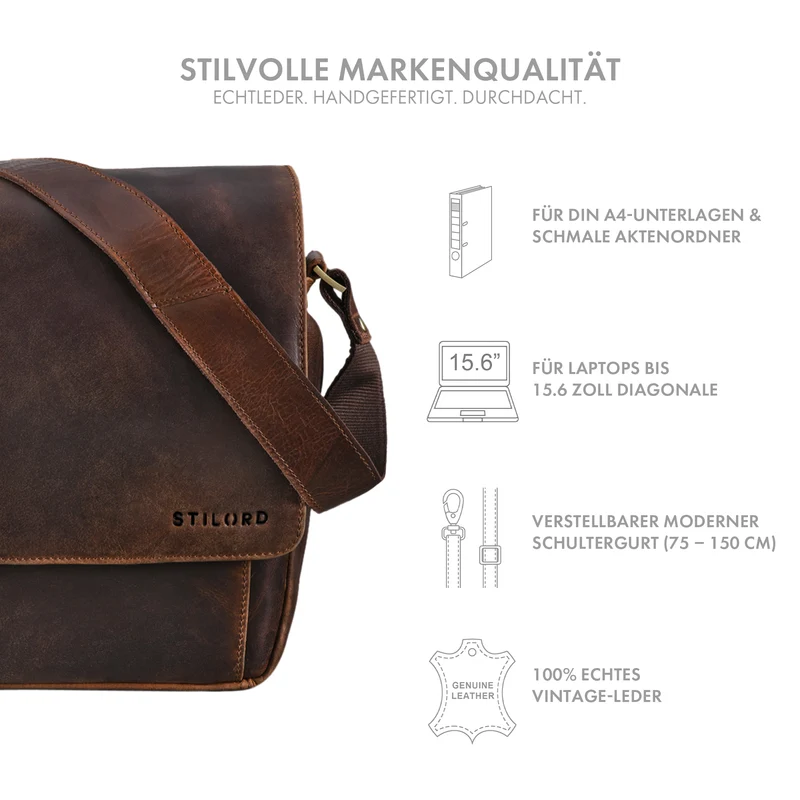 "Como" Vintage Umhängetasche Herren Leder 15,6 Zoll