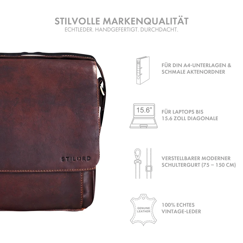 "Como" Vintage Umhängetasche Herren Leder 15,6 Zoll