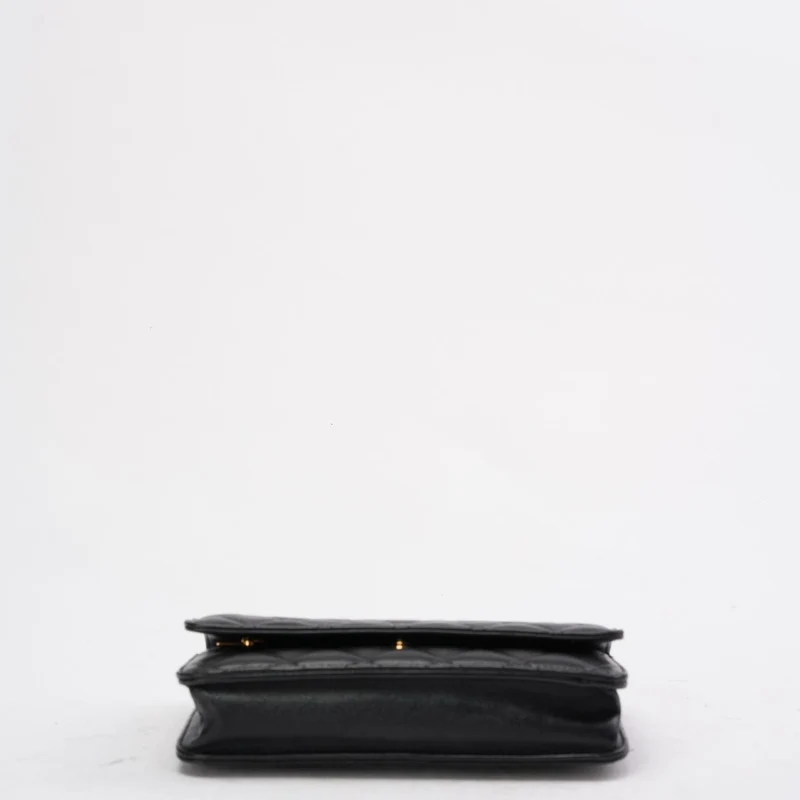 Chanel Schwarze Klassische Brieftasche mit Kette (WOC) aus Lammleder 2020