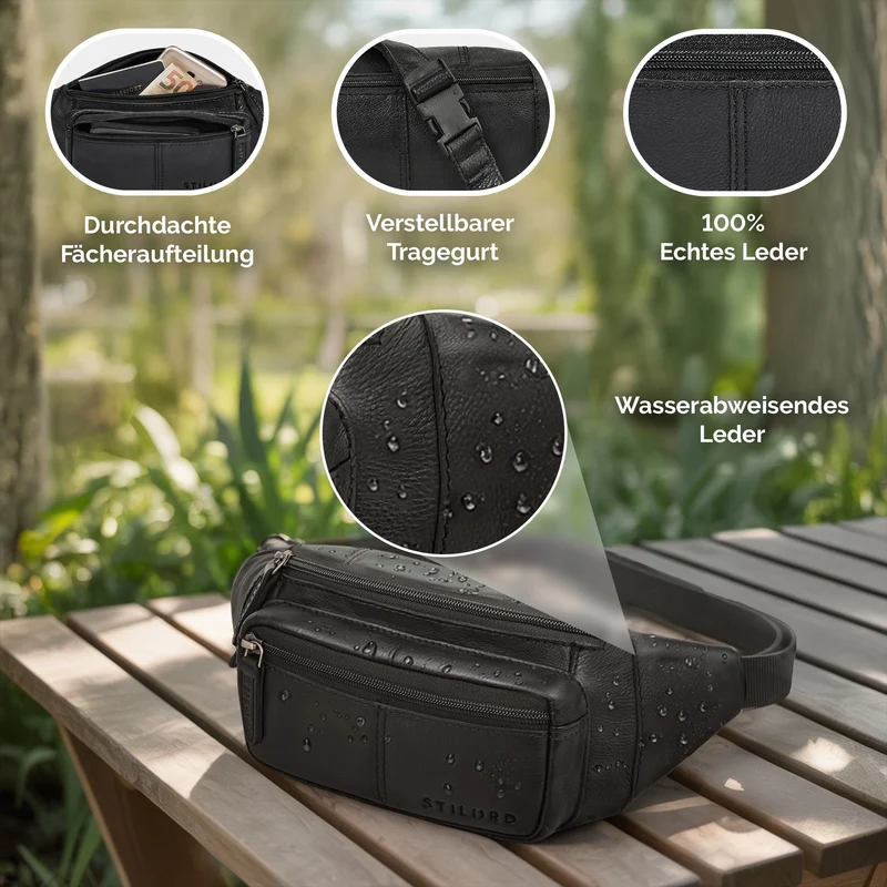 "Devon" Vintage Bauchtasche Herren Leder Gürteltasche viele Fächer