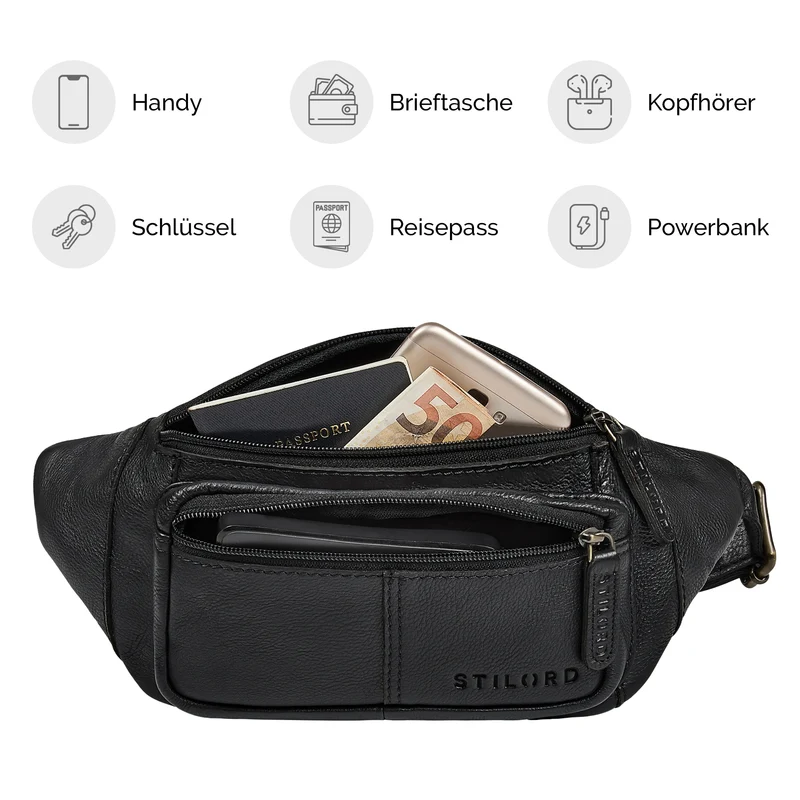 "Devon" Vintage Bauchtasche Herren Leder Gürteltasche viele Fächer