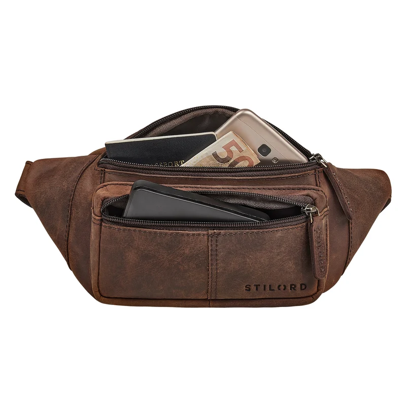 "Devon" Vintage Bauchtasche Herren Leder Gürteltasche viele Fächer