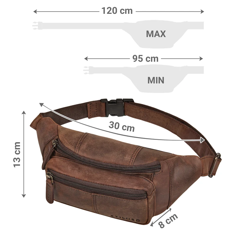 "Devon" Vintage Bauchtasche Herren Leder Gürteltasche viele Fächer