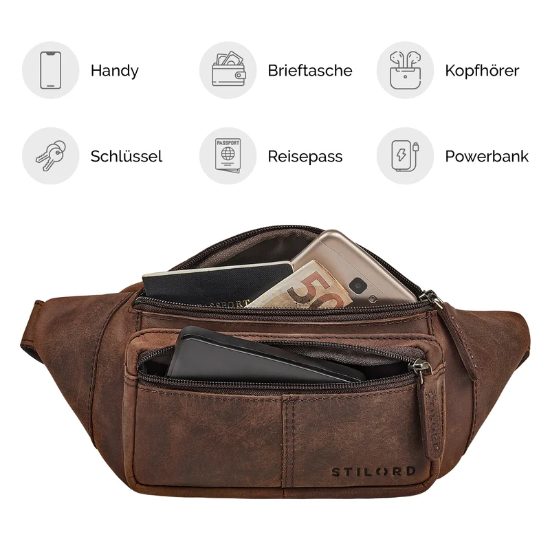 "Devon" Vintage Bauchtasche Herren Leder Gürteltasche viele Fächer