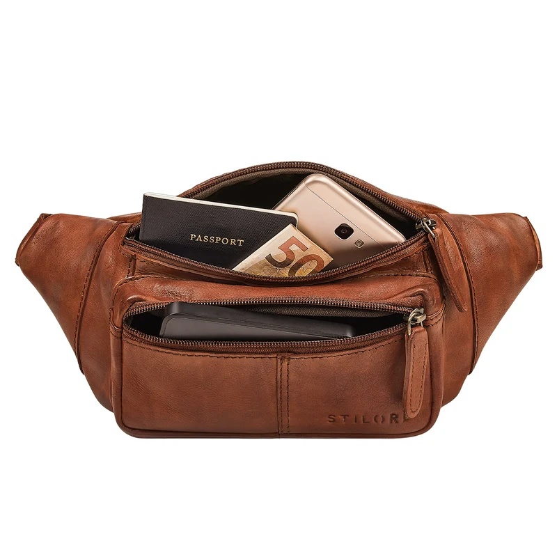 "Devon" Vintage Bauchtasche Herren Leder Gürteltasche viele Fächer