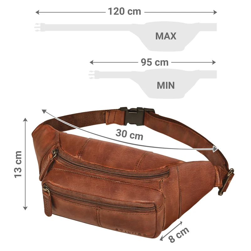 "Devon" Vintage Bauchtasche Herren Leder Gürteltasche viele Fächer