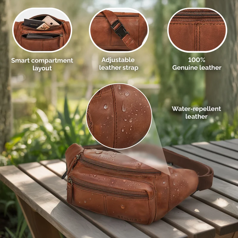 "Devon" Vintage Bauchtasche Herren Leder Gürteltasche viele Fächer