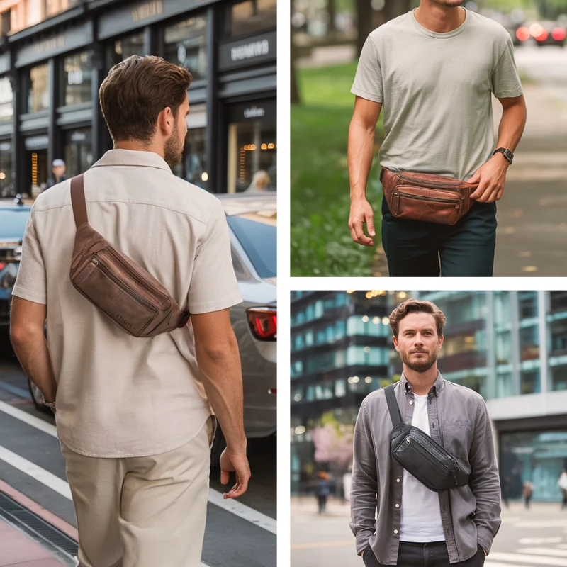 "Devon" Vintage Bauchtasche Herren Leder Gürteltasche viele Fächer