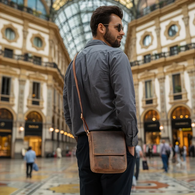 "Bari" Vintage Umhängetasche Leder Herren für 8 Zoll Tablet DIN A5