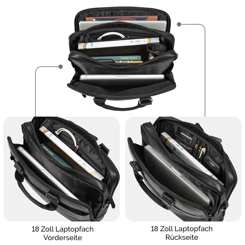 "Oslo" Laptoptasche 15.6 - 18 Zoll Herren Leder mit zwei Laptopfächern