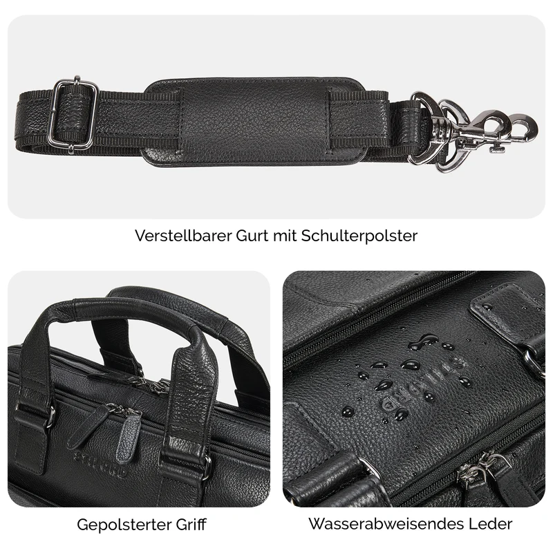 "Oslo" Laptoptasche 15.6 - 18 Zoll Herren Leder mit zwei Laptopfächern