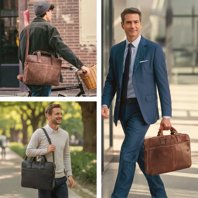 "Oslo" Laptoptasche 15.6 - 18 Zoll Herren Leder mit zwei Laptopfächern