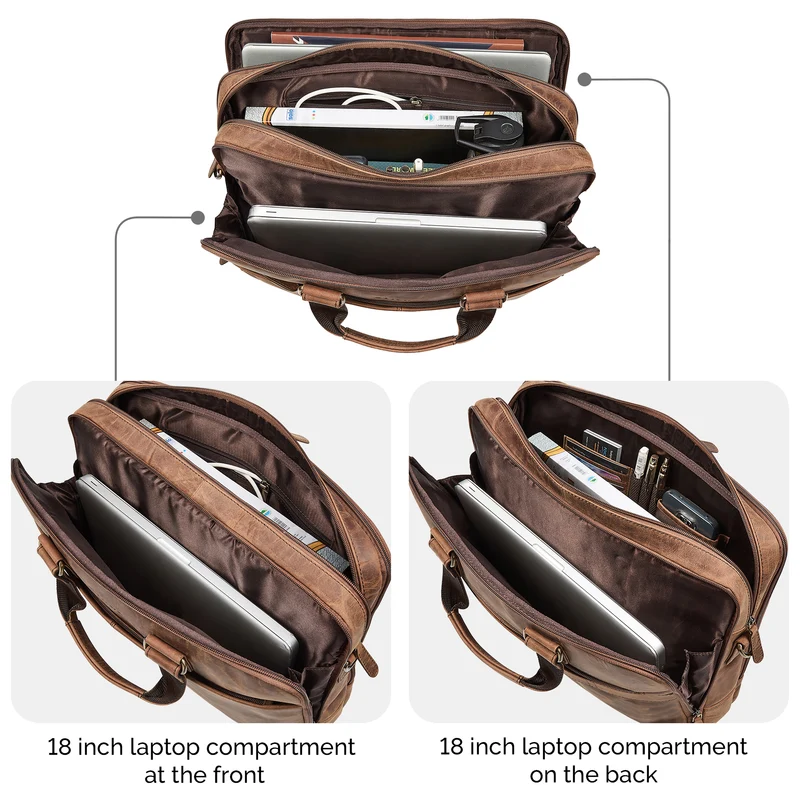 "Oslo" Laptoptasche 15.6 - 18 Zoll Herren Leder mit zwei Laptopfächern