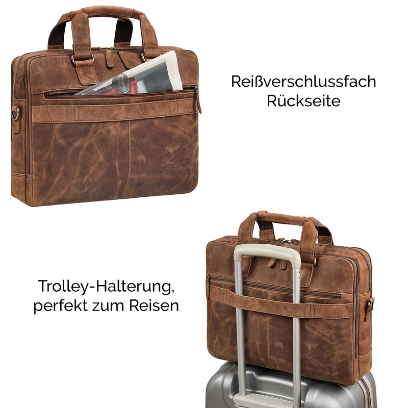 "Oslo" Laptoptasche 15.6 - 18 Zoll Herren Leder mit zwei Laptopfächern