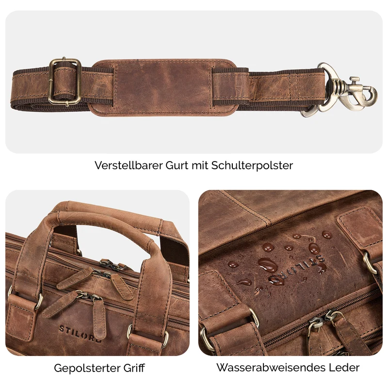 "Oslo" Laptoptasche 15.6 - 18 Zoll Herren Leder mit zwei Laptopfächern