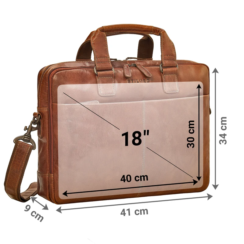"Oslo" Laptoptasche 15.6 - 18 Zoll Herren Leder mit zwei Laptopfächern