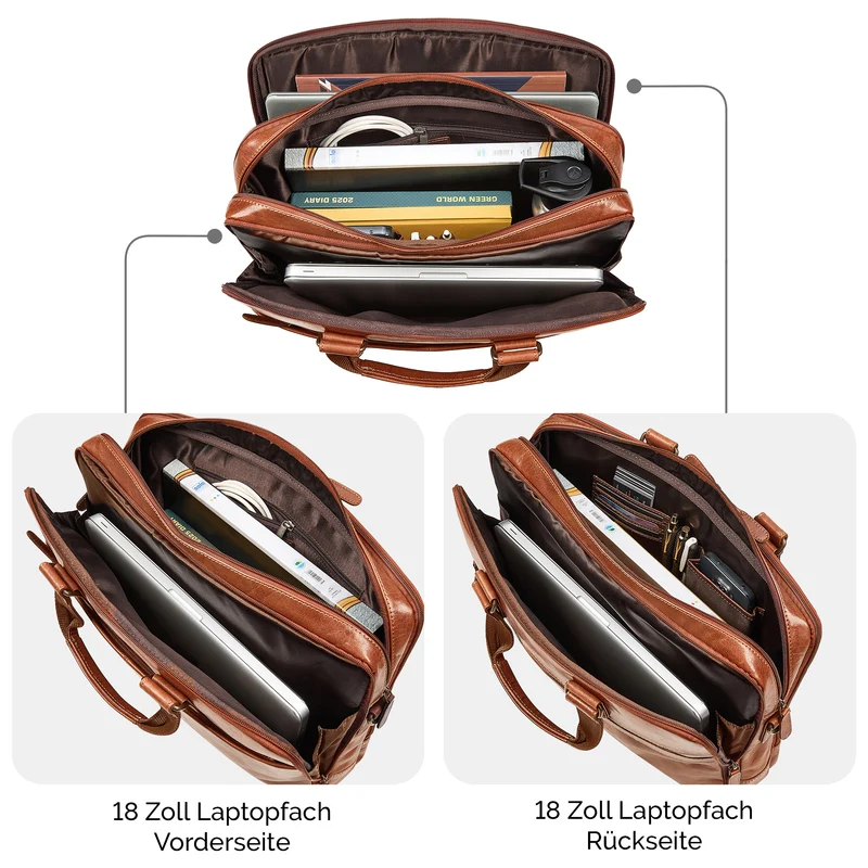 "Oslo" Laptoptasche 15.6 - 18 Zoll Herren Leder mit zwei Laptopfächern